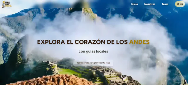Página de inicio de Peru Inkas Travel con Machu Picchu como imagen principal.